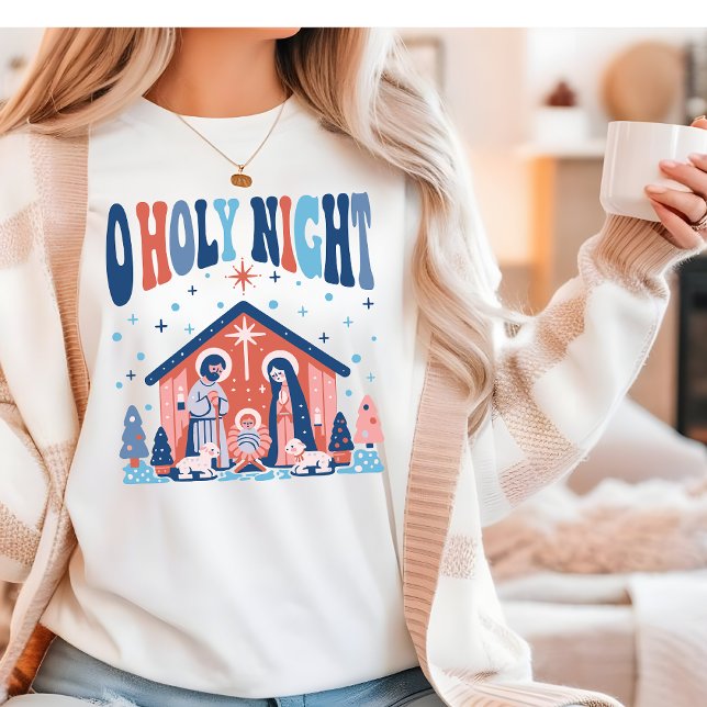 Oh Heilige Nacht Religiöse Weihnachtskrippe Szene Tri-Blend Shirt (Von Creator hochgeladen)