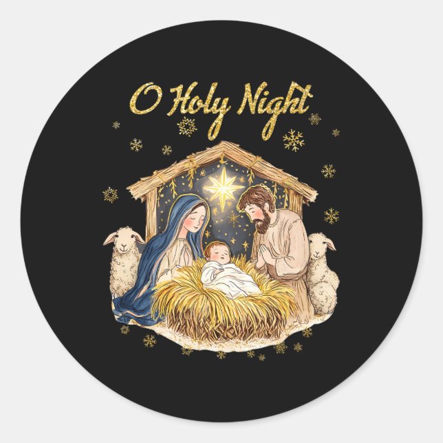 Oh Heilige Nacht Religiöse Weihnachtskrippen F Runder Aufkleber (Vorderseite)