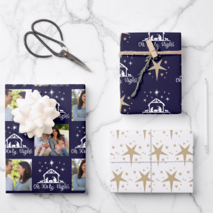 Oh Heilige Nachtkrippe Navy Gold Star Geschenkpapier Set