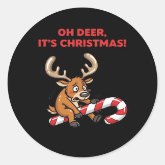 Oh Hirsch, es ist Weihnachten Gestresster Rentier Runder Aufkleber