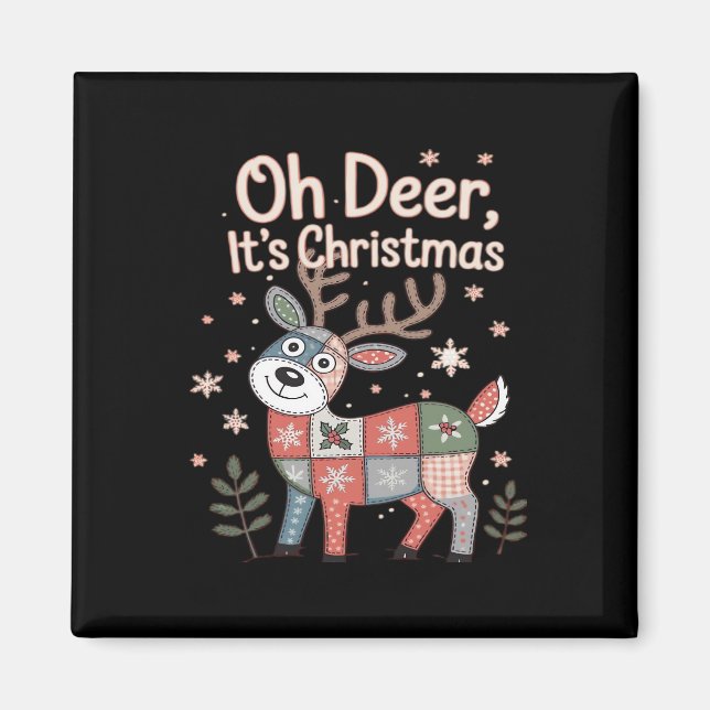 Oh Hirsch, es ist Weihnachten Mini-Patchwork-Quadr Magnet (Vorne)