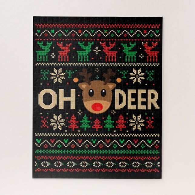 Oh Hirsch hässlicher Weihnachtspullover-Puzzle Puzzle (Vertikal)