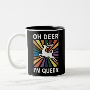Oh Hirsch ich bin queer Regenbogen LGBT Stolz Schw Zweifarbige Tasse