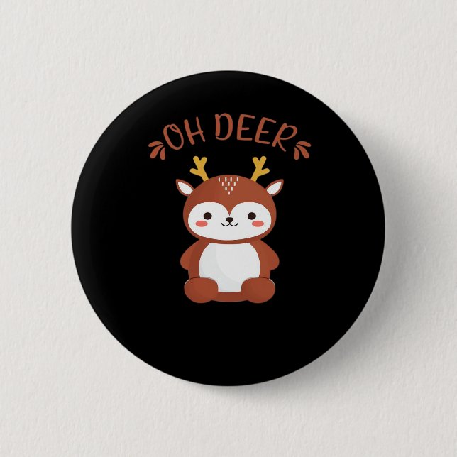 Oh Hirsch Kawaii Hirsch Spielende Kunst Stil  Button (Vorderseite)
