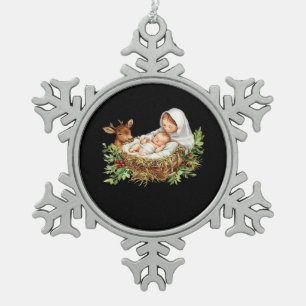 Oh Hirsch Mary Krippenszene Weihnachten Jesus Schneeflocken Zinn-Ornament