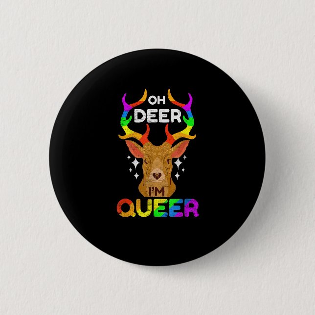 Oh Hirsch Queer Lustig LGBTQ Stolz Bewusstsein  Button (Vorderseite)