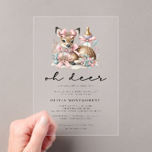 Oh Hirsch Rosa Schleifen Wald Baby Shower Acryleinladungen