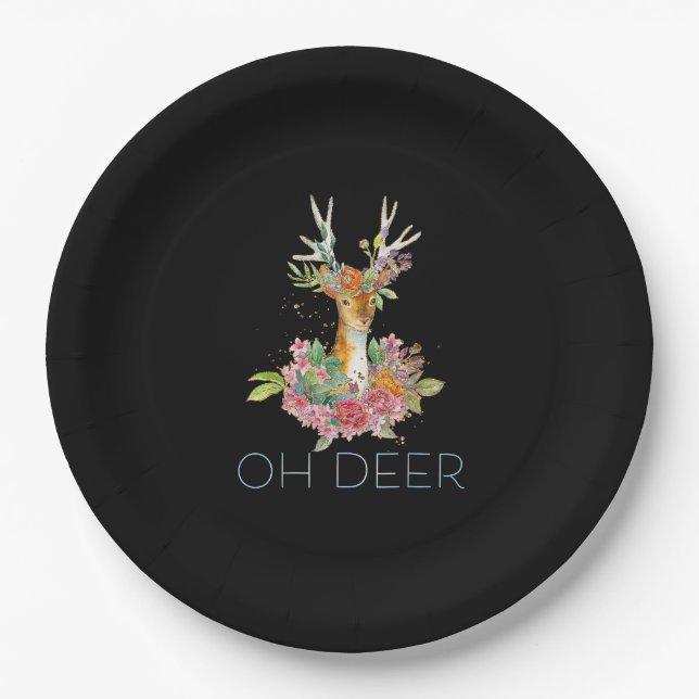 Oh Hirsch Süße Farbige Hirsch Minimal Design  Pappteller (Vorderseite)