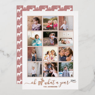 Oh Hirsch, was für ein Jahr Foto-Collage rose-gold Folien Feiertagskarte