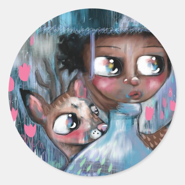 Oh! Hirsche, es regnet Runder Aufkleber (Vorderseite)