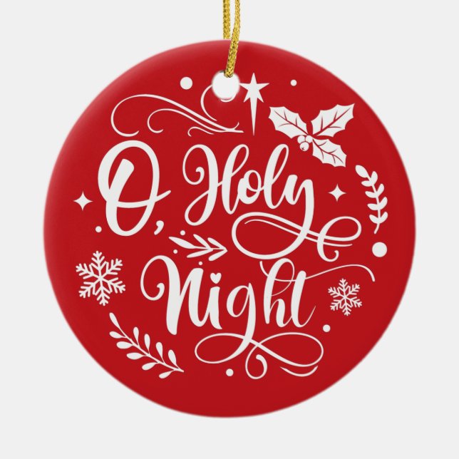 Oh Holly Night | Einfach Minimalistisch frohe Weih Keramik Ornament (Vorne)