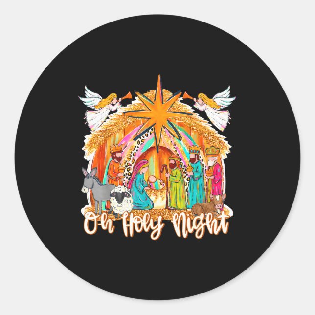 Oh Holy Night Christian Jesus Holiday Christmas Pa Runder Aufkleber (Vorderseite)