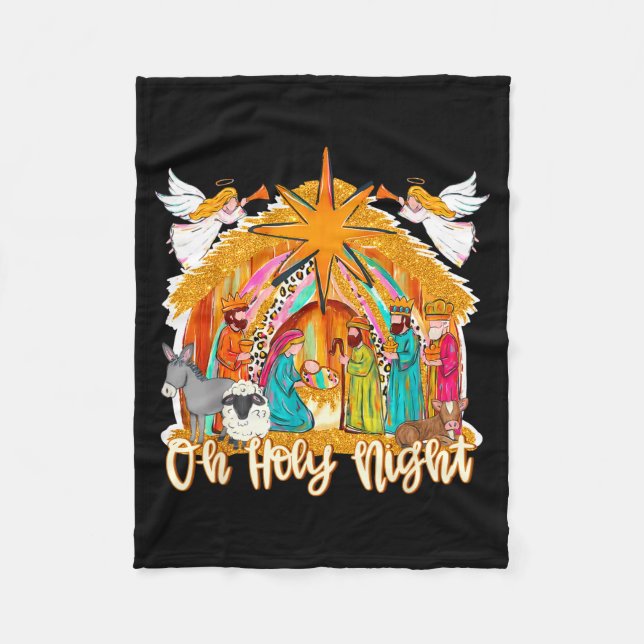 Oh Holy Night Christian Nativity Scene Christmas R Fleecedecke (Vorderseite)