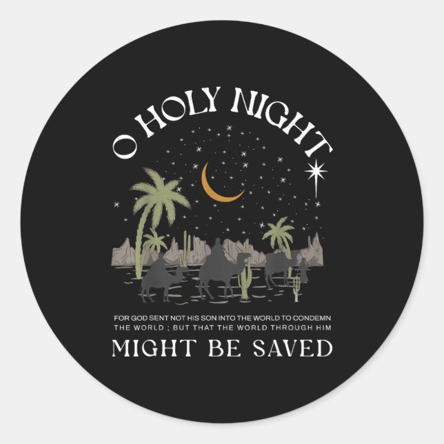 Oh Holy Night Jesus Nativity Scene Religious Merry Runder Aufkleber (Vorderseite)