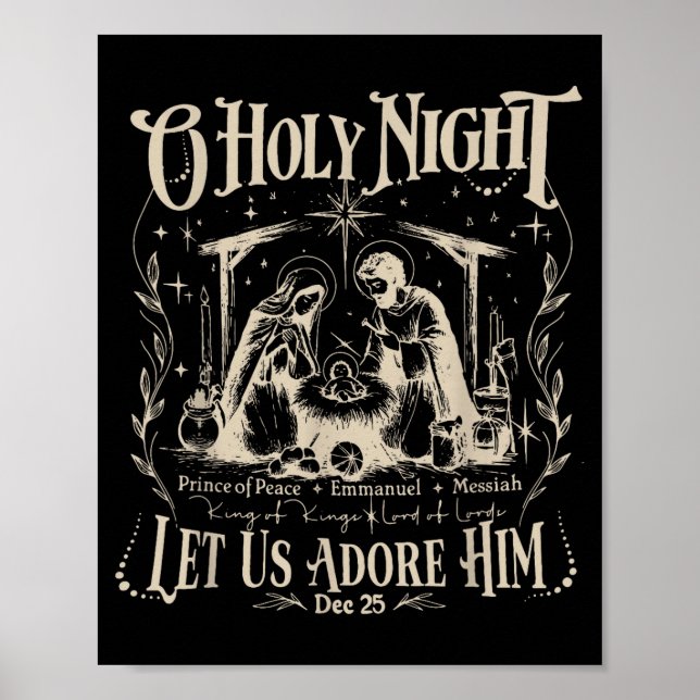 Oh Holy Night Let Us Adore Him Christmas Christian Poster (Vorne)