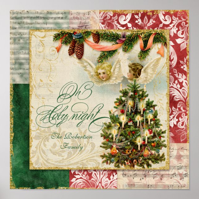 Oh Holy Night Vintage Weihnachtsmusik Poster (Vorne)