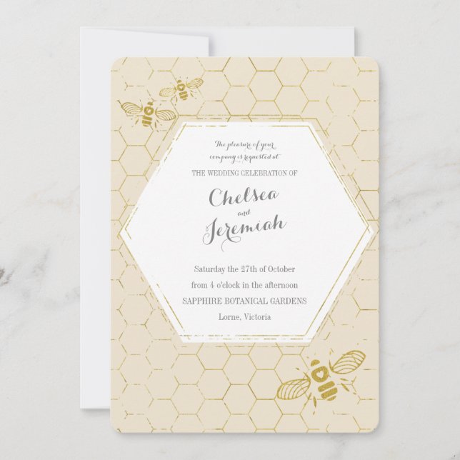 Oh Honey Bee Cream Gold Custom Wedding Einladung (Vorderseite)