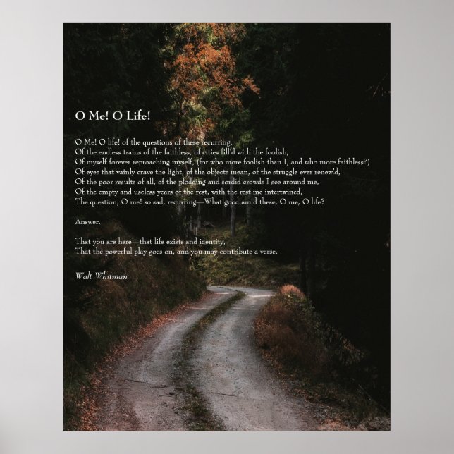 Oh, ich! Oh, das Leben! Walt Whitman Poem Wooded R Poster (Vorne)