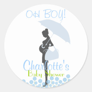 OH JA! Blue Silhouette Baby Dusche Gastgeschenk Runder Aufkleber