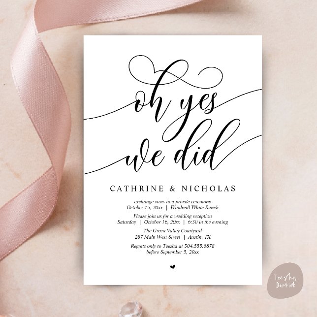 Oh ja, das taten wir, die moderne Rezeption der Sk Einladung (Oh Yes, We Did, Modern Script Wedding Reception Invitation Card PDF Black White)