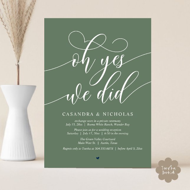 Oh ja, das taten wir, die moderne Rezeption der Sk Einladung (Oh Yes, We Did, Modern Romantic Modern Wedding Reception Invitation Card PDF Sage Green )