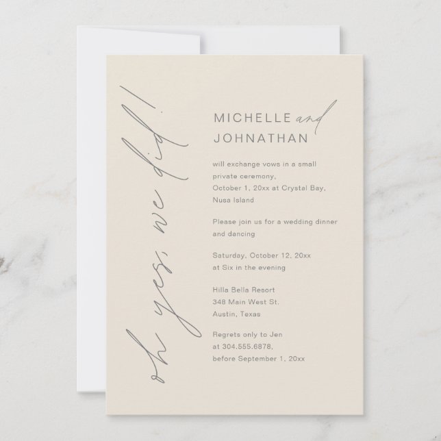 Oh ja, wir haben das getan, Hochzeitsfeier-Abendes Einladung (Vorderseite)