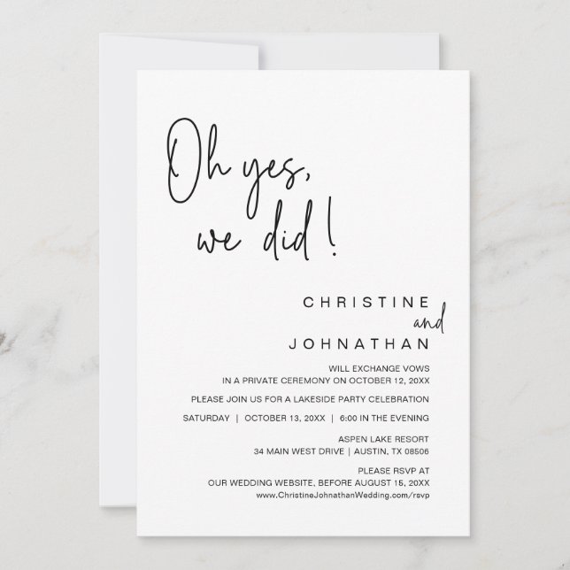Oh ja, wir haben das getan, Hochzeitsfeier-Tanz-Pa Einladung (Vorderseite)