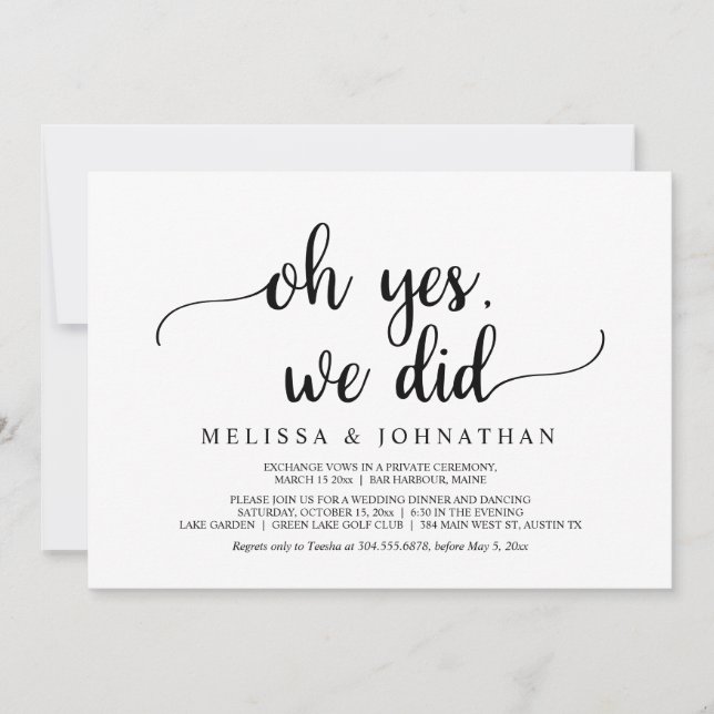 Oh ja, wir haben es getan, rustikales Hochzeitsfei Einladung (Vorderseite)