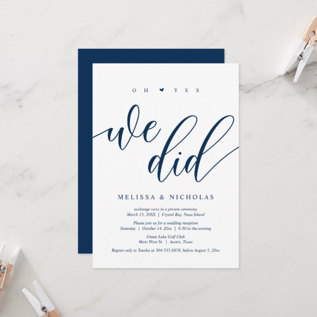 Oh ja, wir taten es, Black, Wedding Elopement Part Einladung (Vorderseite/Rückseite Beispiel)