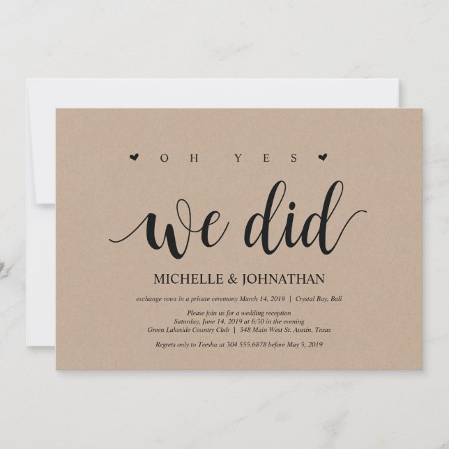 Oh ja, wir taten es, Einladungskarte für die Hochz Einladung (Vorderseite)