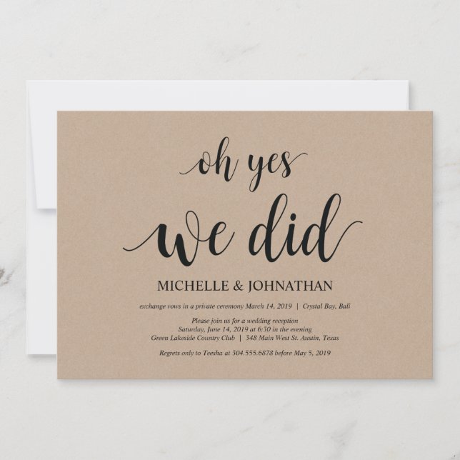 Oh ja, wir taten es, Einladungskarten für Hochzeit (Vorderseite)