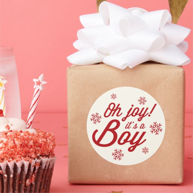 Oh, Joy Es ist ein Junge Elegant Snowflakes Holida Runder Aufkleber (Party)
