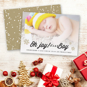 Oh, Joy Es ist ein Junge Schneeflocken Foto Holida Feiertagskarte