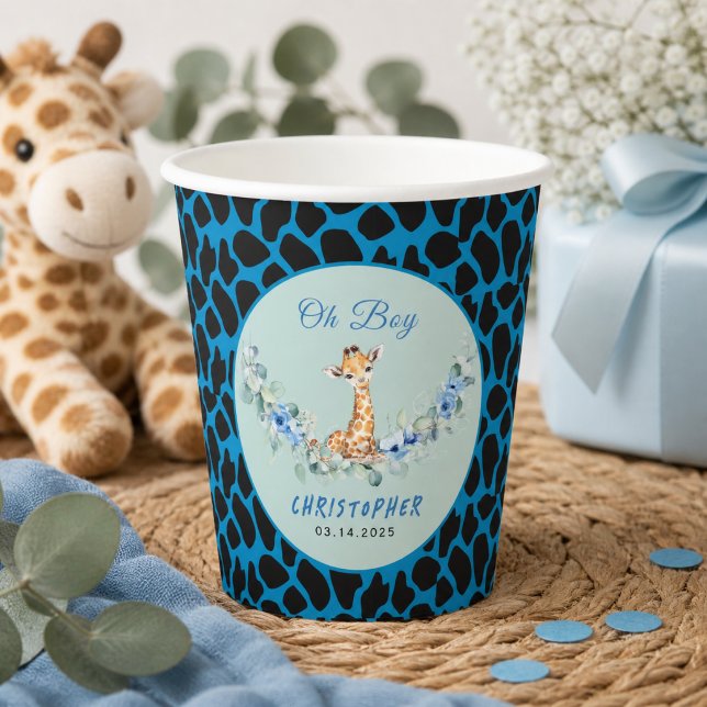 Oh Junge! Baby Giraffe Baby Dusche Pappbecher (Oh Boy! Baby Giraffe Baby Shower Paper Cups)