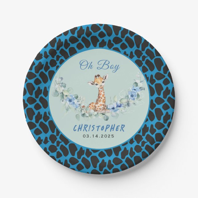 Oh Junge! Baby Giraffe Baby Dusche Pappteller (Vorderseite)