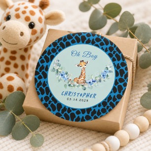 Oh Junge! Baby-Giraffe-Baby-Shower Runder Aufkleber