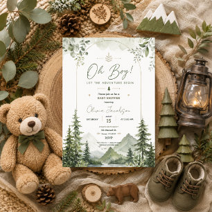 Oh-Junge-Baby-Shower-Abenteuer-Waldgebirge Einladung