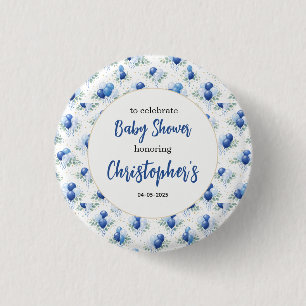 Oh Junge Baby Shower Moderne Eukalyptus Blaue Ball Button