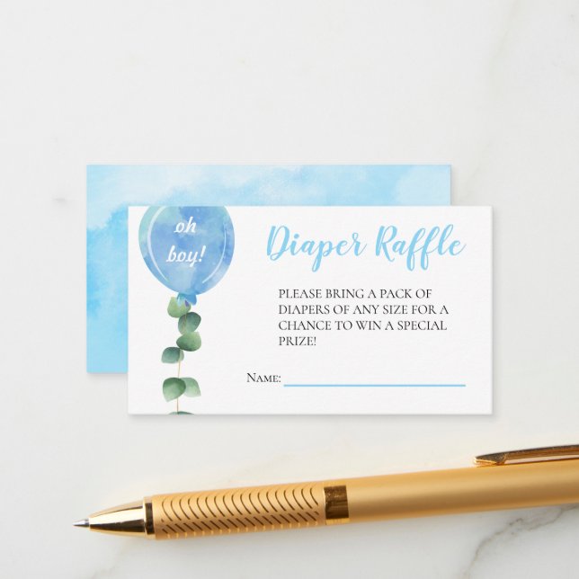 Oh Junge Ballon Grüne Eukalyptus Babydusche Begleitkarte (Vorderseite/Rückseite Beispiel)