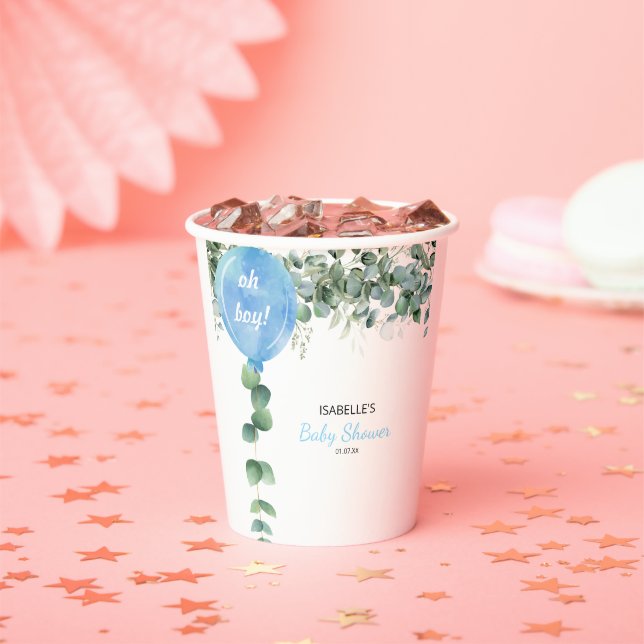 Oh Junge Ballon Grüne Eukalyptus Babydusche Pappbecher (Insitu)