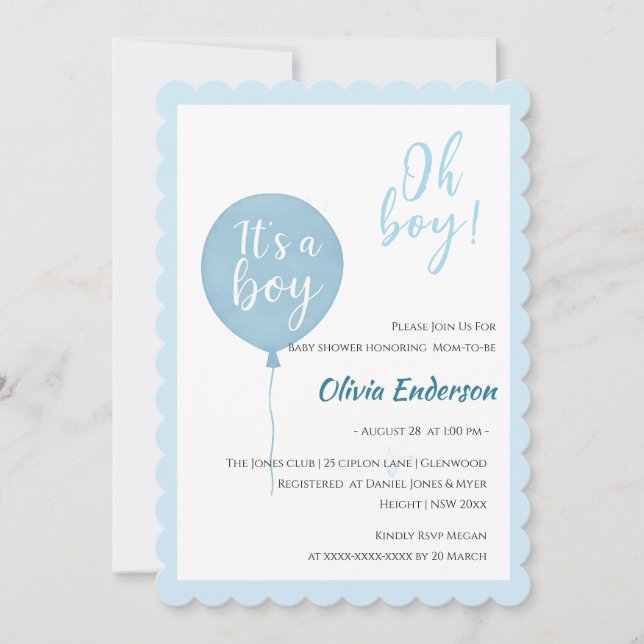 Oh, Junge! Balloon Baby ist gebührend eingeladen Einladung (Vorderseite)