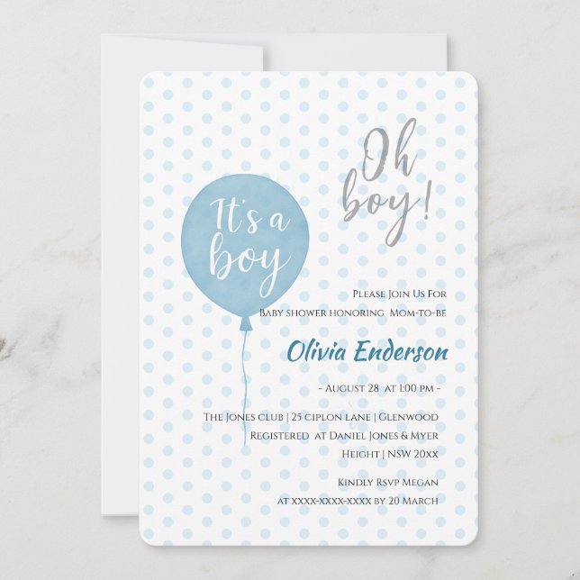 Oh, Junge! Balloon Baby ist gebührend eingeladen Einladung (Vorderseite)