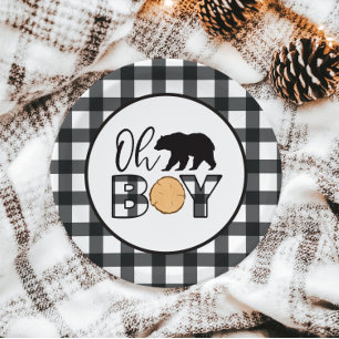 Oh Junge Bär schwarze Buffalo Kariert Baby Shower Pappteller