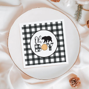 Oh Junge Bär schwarze Buffalo Kariert Baby Shower Serviette
