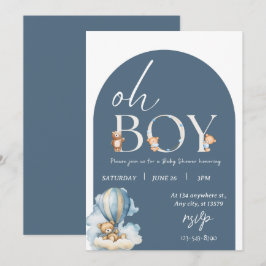 Oh, Junge! Bear and Blue Balon Baby Shower Einladu Einladung