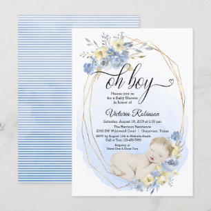 Oh Junge Blau Gold Aquarell Junge Baby Shower Einladung