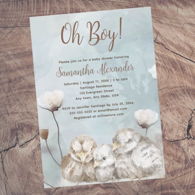 Oh Junge! Blaue Aquarell-Babydusche Einladung (Oh Boy! Blue boho watercolor duck parents with baby duck.  Baby  shower invitation.  Whimsical.)