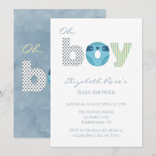 Oh Junge Blaue Aquarell-Windel-Baby-Party Einladung