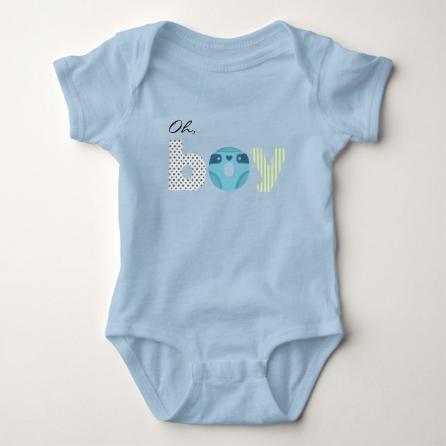 Oh Junge Blaue Aquarell-Windel Baby Shower Geschen Strampler (Vorderseite)