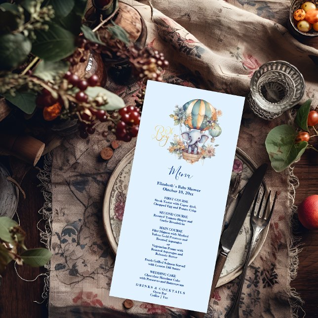 Oh Junge blaue Aquarellendusche Menükarte (Von Creator hochgeladen)